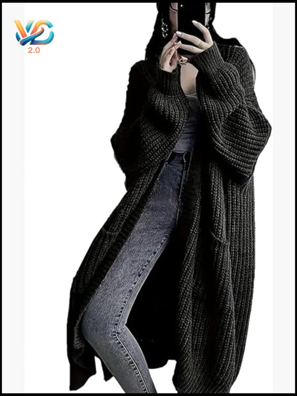 Plus Size Oversized Long Cardigan Sweaters Chunky Knit Open Front Duster Coats